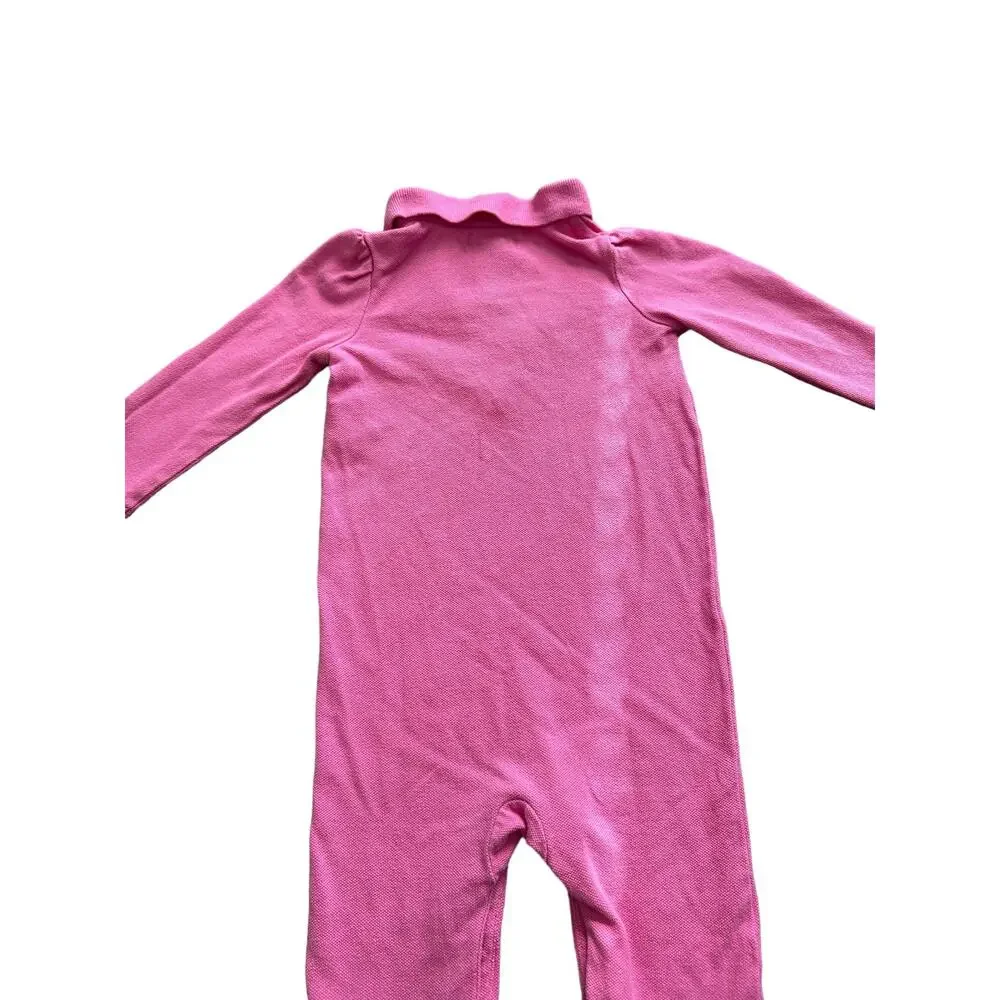 Ralph Lauren Babies 9M Pink and Logo Long Sleeve Button Up Neck One Piece